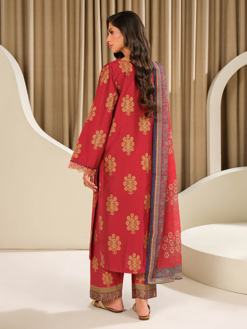3 Piece Satin Suit-Embroidered (Unstitched)
