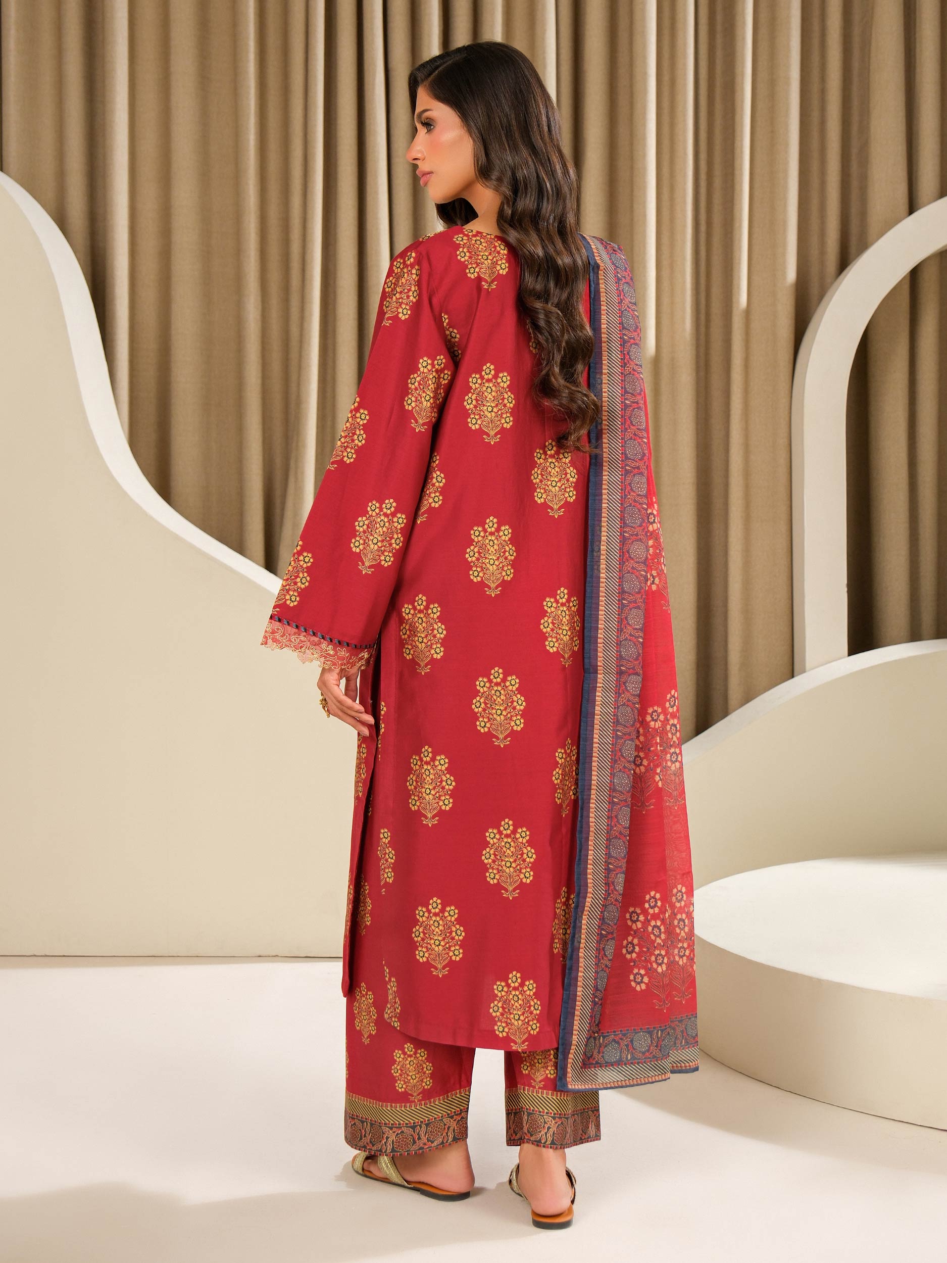 3 Piece Satin Suit-Embroidered (Unstitched)