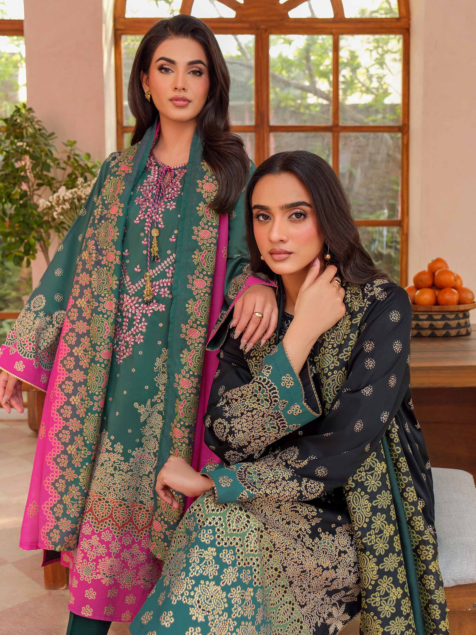 3 Piece Satin Suit-Embroidered (Unstitched)