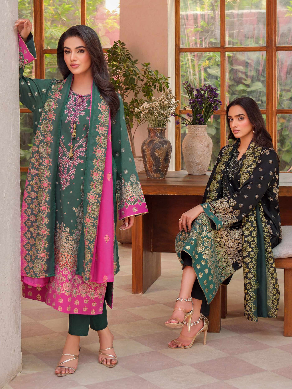 3 Piece Satin Suit-Embroidered (Unstitched)