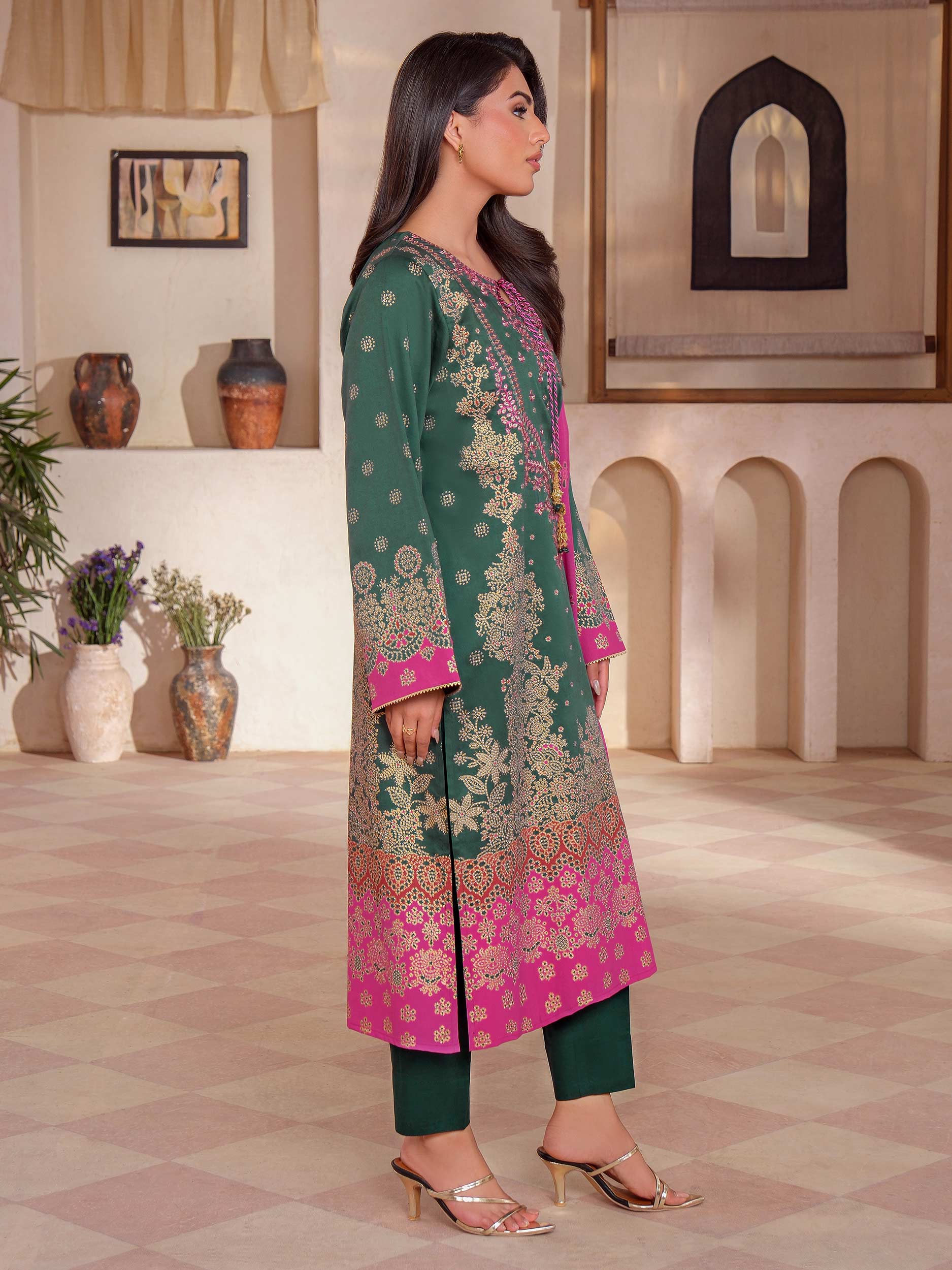 3 Piece Satin Suit-Embroidered (Unstitched)