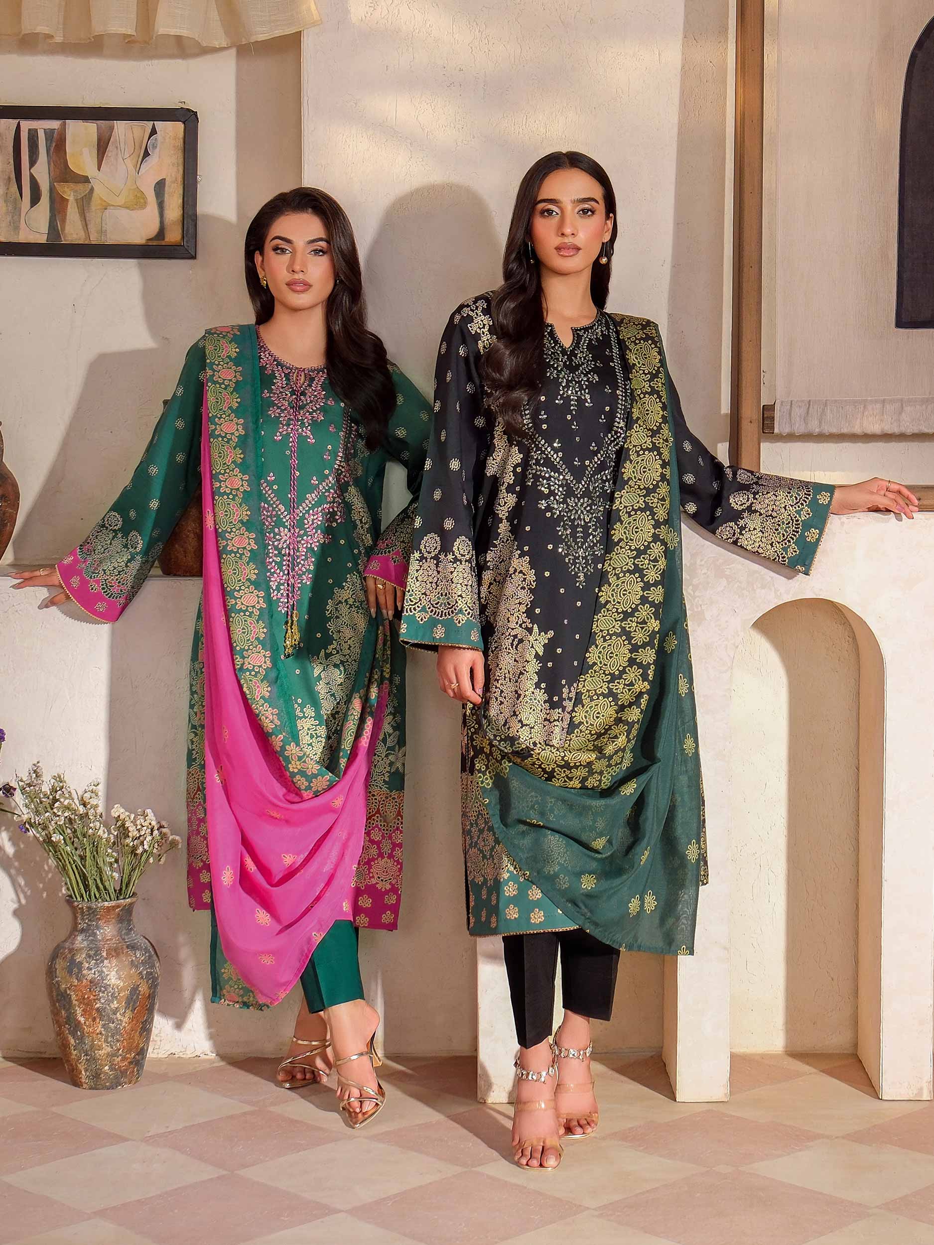 3 Piece Satin Suit-Embroidered (Unstitched)