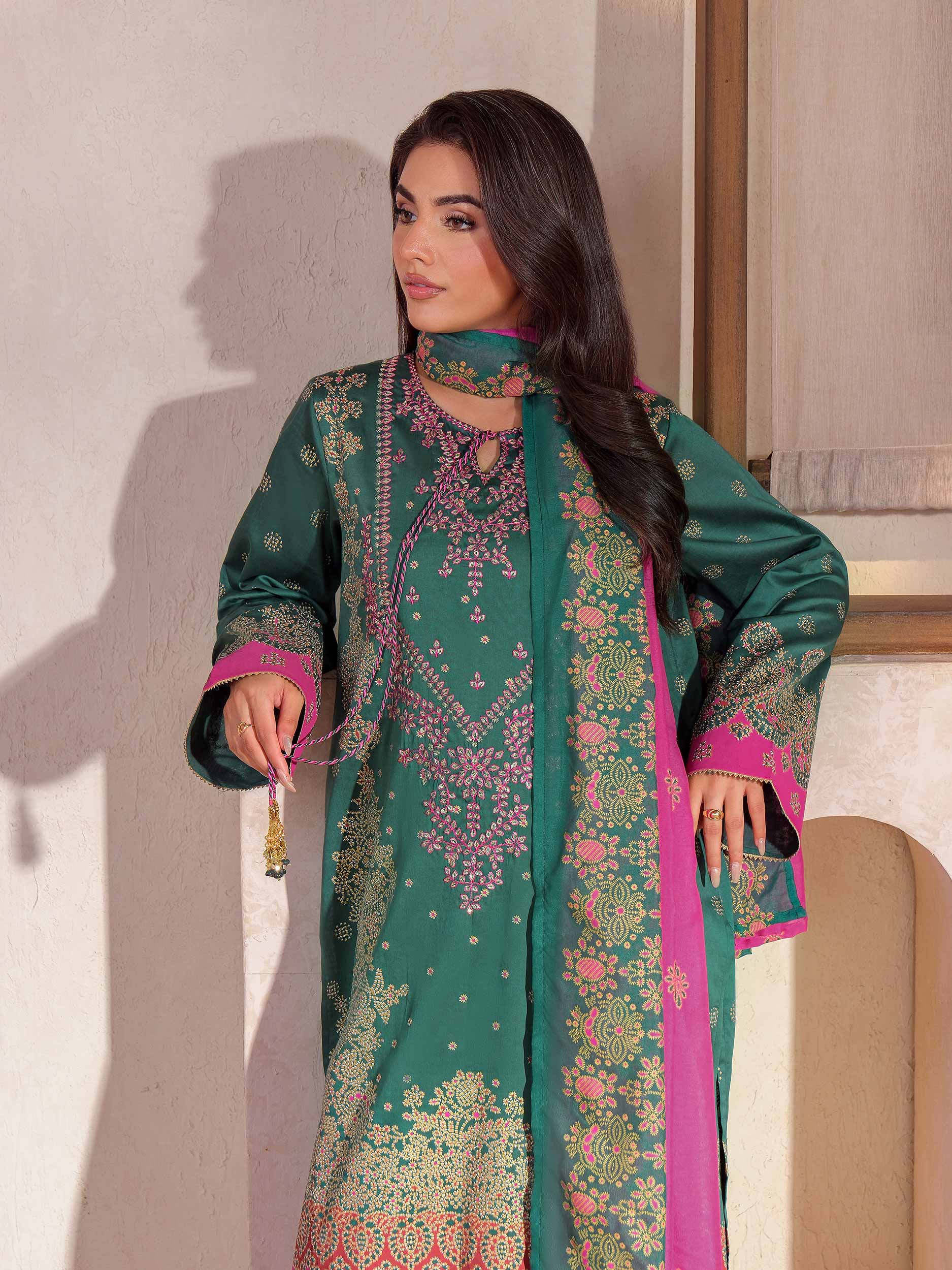 3 Piece Satin Suit-Embroidered (Unstitched)